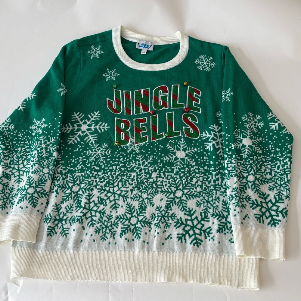 Holiday  Party Snowflake Sweater with Jingle Bells NOT Ugly!